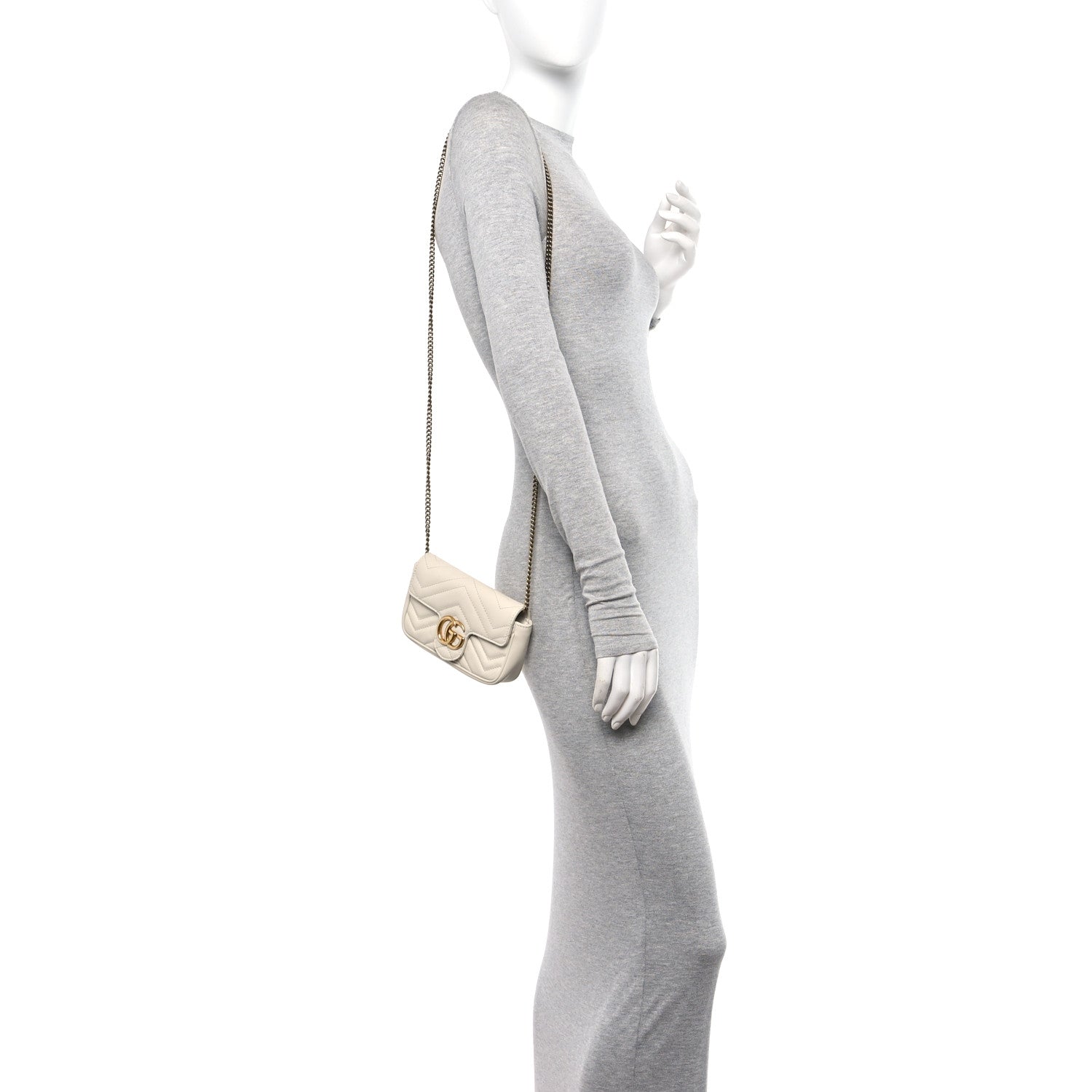 Gucci Calfskin Matelasse Super Mini GG Marmont Shoulder Bag White 2 of 10