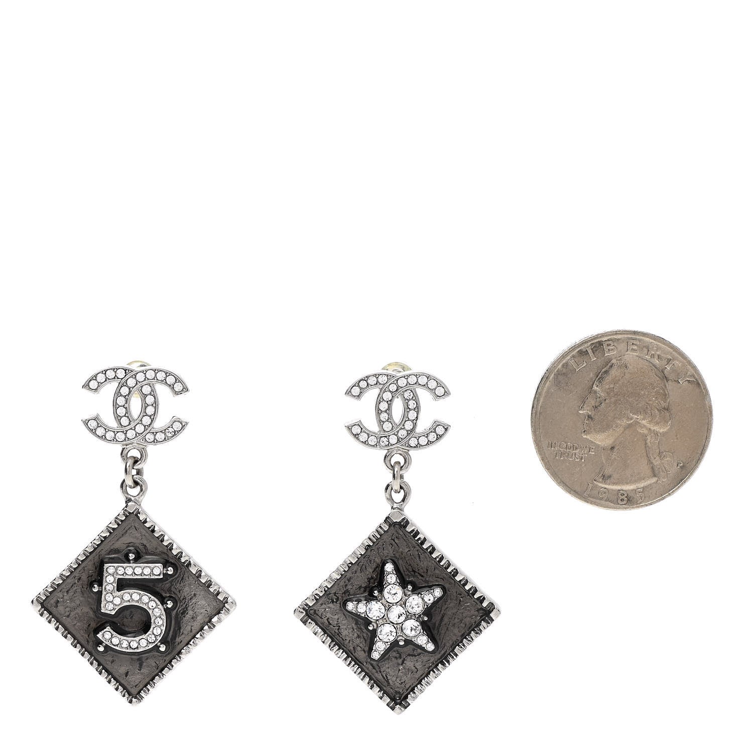 Chanel Crystal CC No 5 Star Drop Earrings Silver 2 of 5