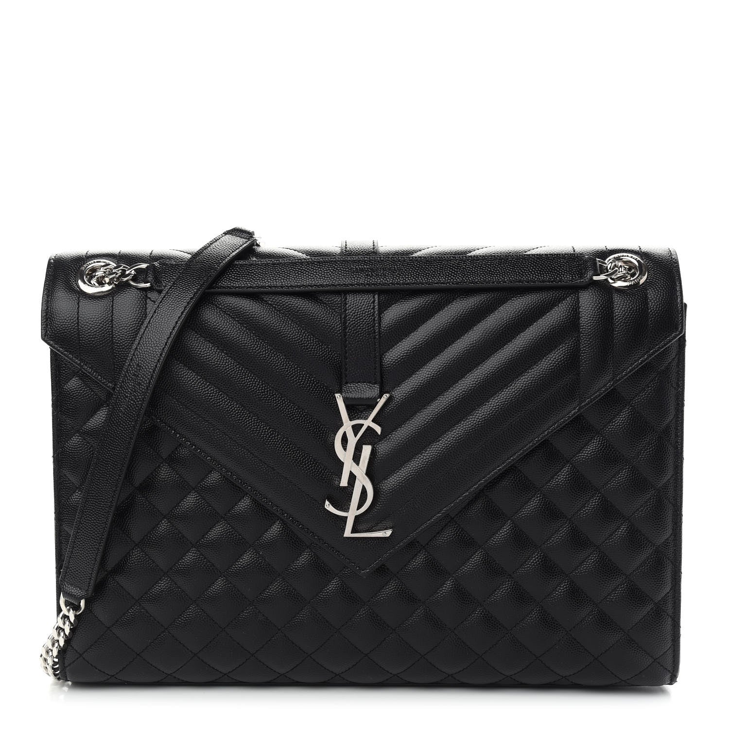 Saint Laurent Grain De Poudre Textured Mixed Matelasse Large Triquilt Monogram Satchel Black 1 of 9