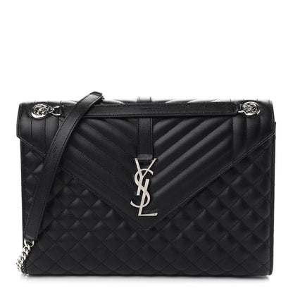 Saint Laurent Grain De Poudre Textured Mixed Matelasse Large Triquilt Monogram Satchel Black 1 of 9