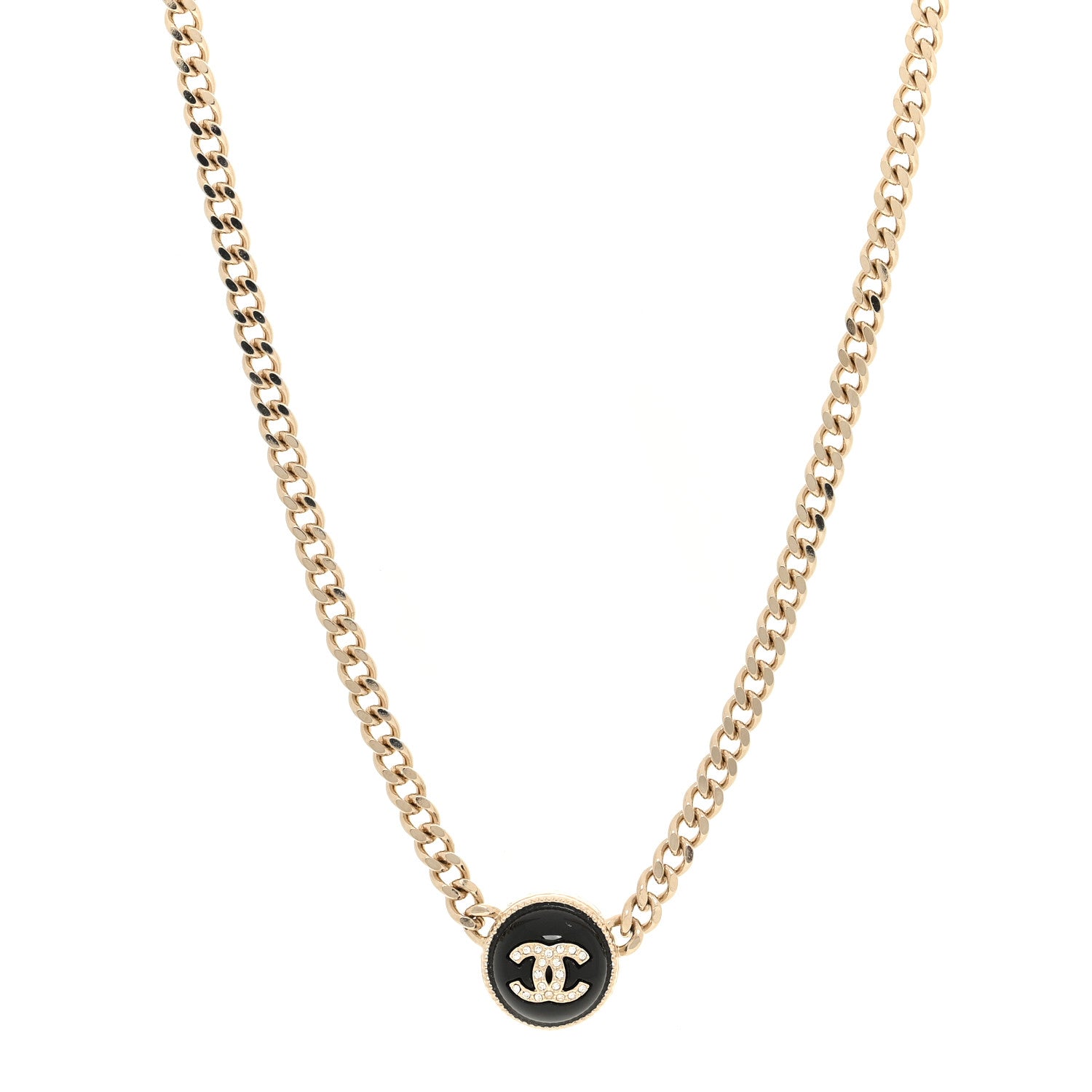 Chanel Crystal Resin CC Chain Link Short Necklace Black Gold 1 of 6