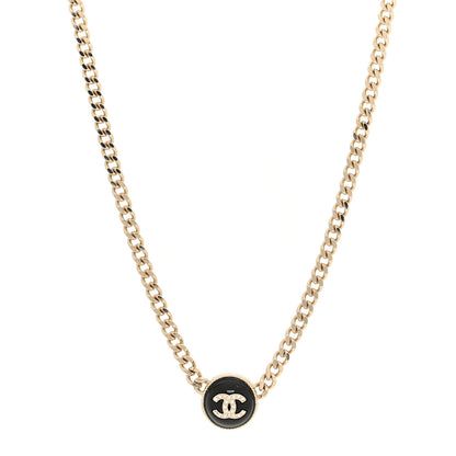 Chanel Crystal Resin CC Chain Link Short Necklace Black Gold 1 of 6