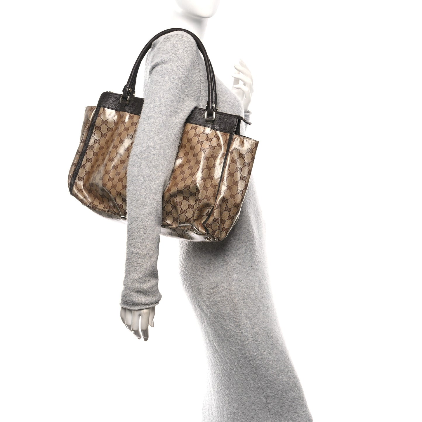 Crystal Monogram Large D Gold Ring Tote Dark Brown