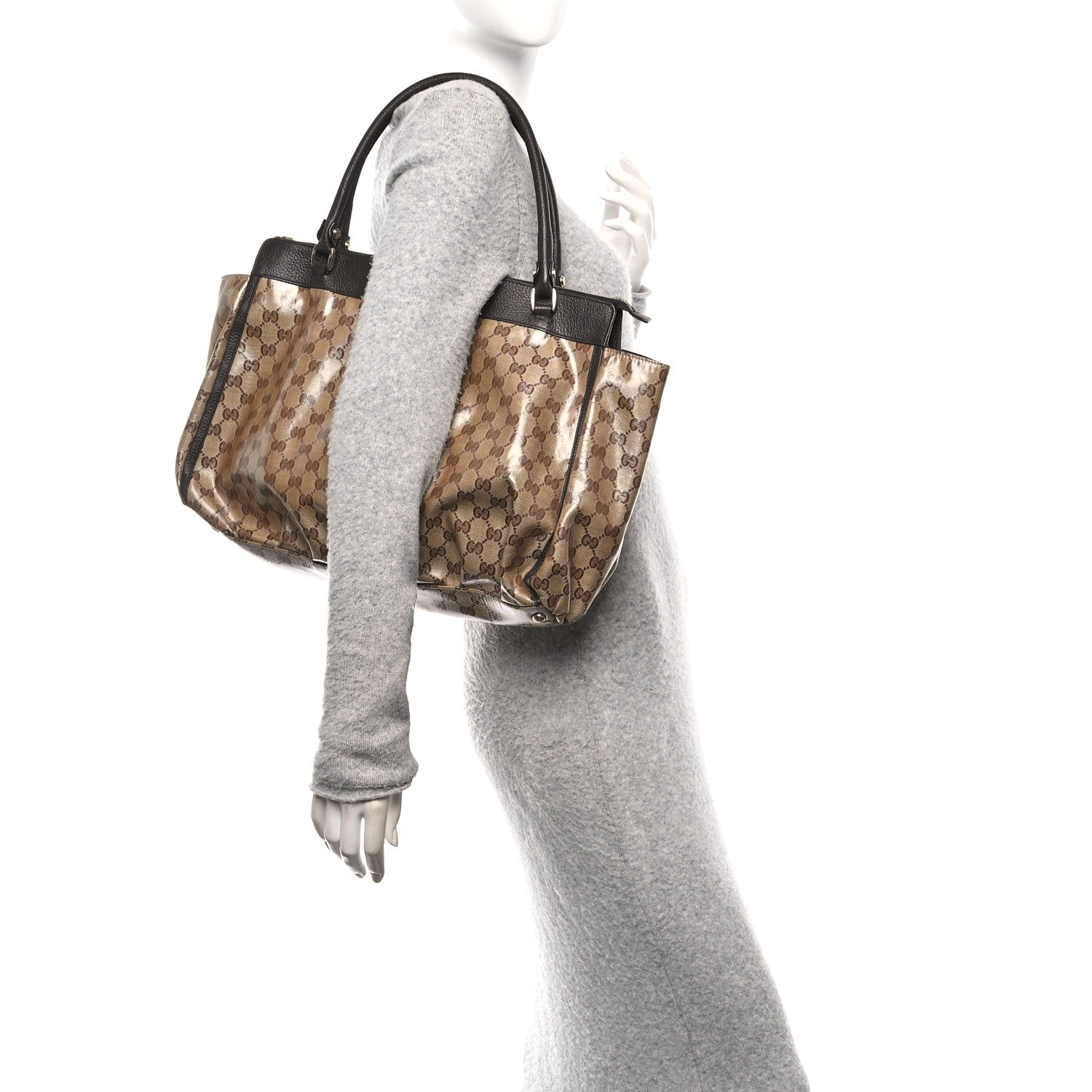 Gucci Crystal Monogram Large D Gold Ring Tote Dark Brown 2 of 10