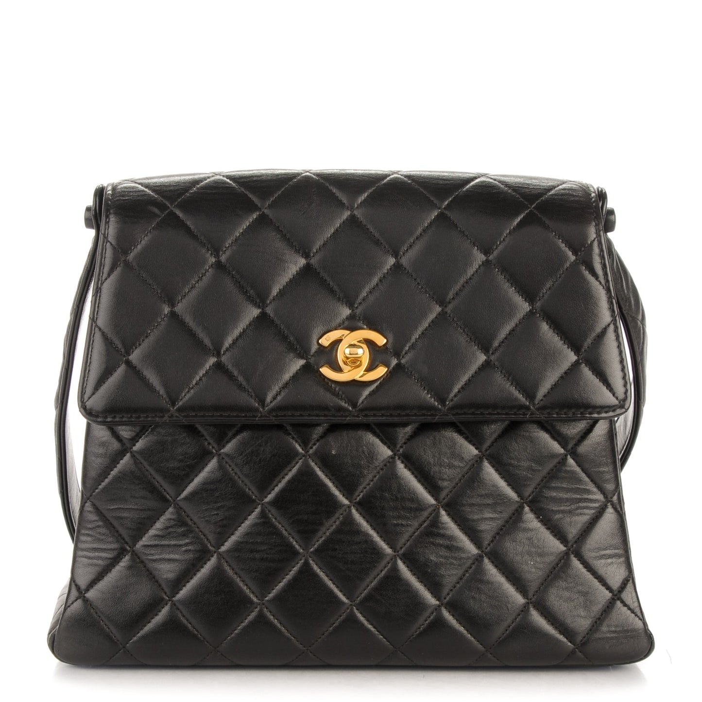 Lambskin Quilted Flap Shoulder Bag Black