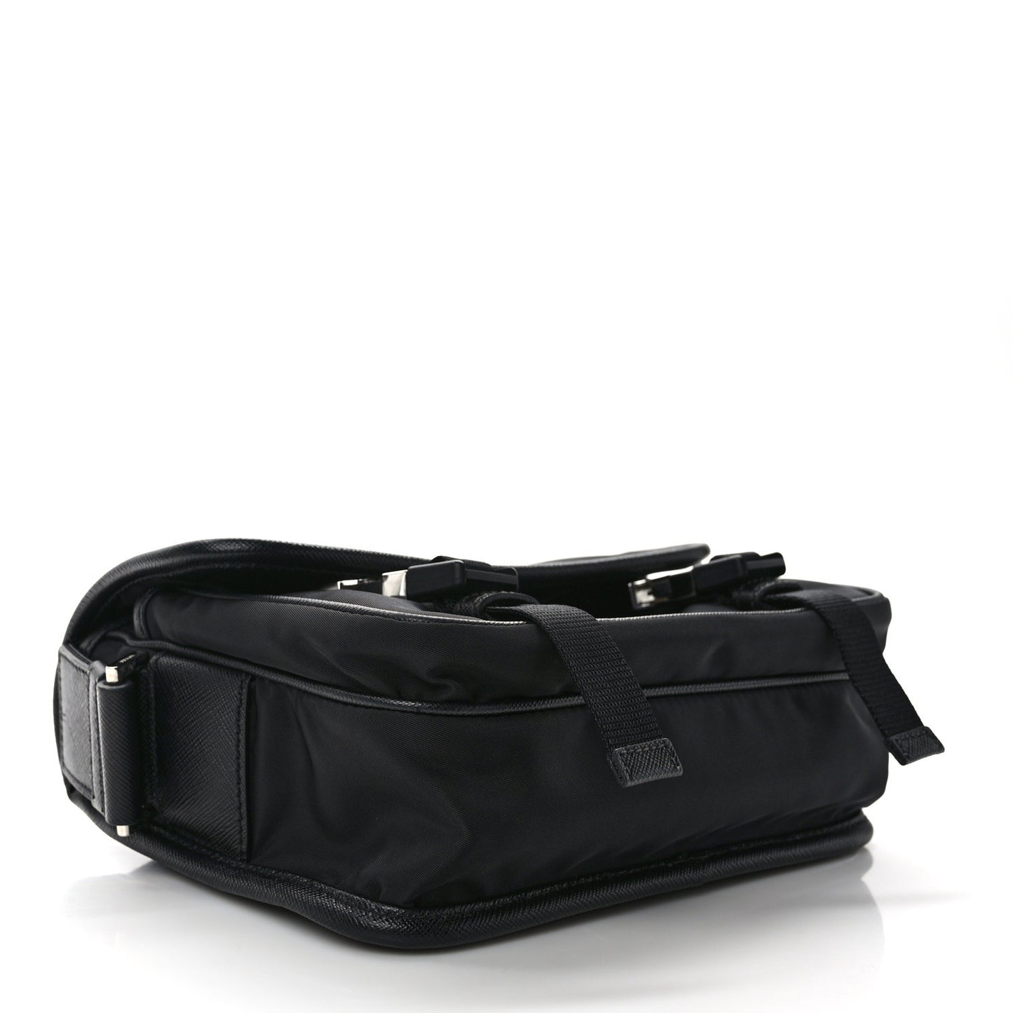 Re-Nylon Saffiano Pocket Double Snap Buckle Shoulder Bag Black
