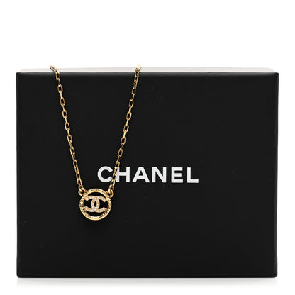 Chanel Crystal Metal CC Round Pendant Necklace Gold 6 of 6