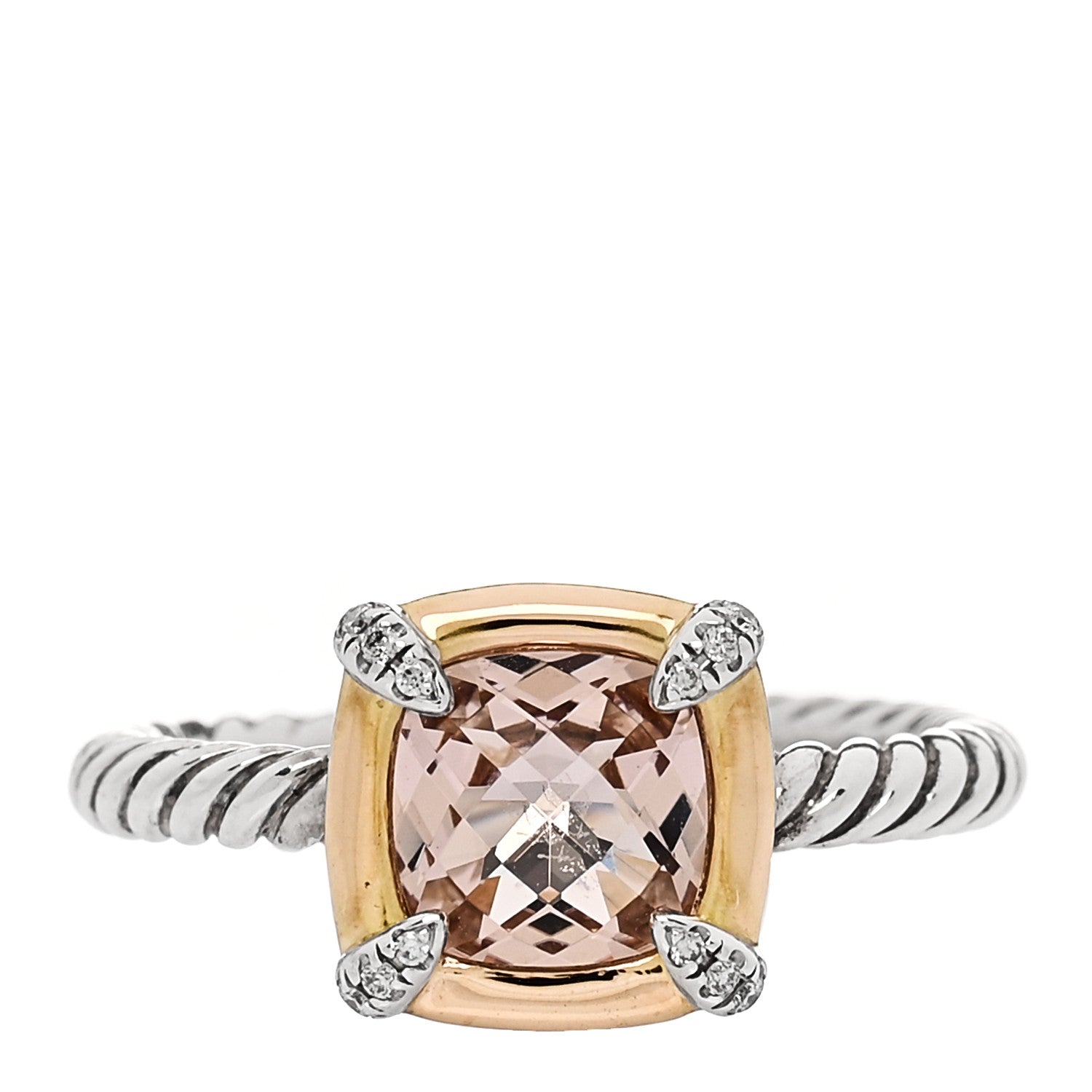 David Yurman Sterling Silver 18K Yellow Gold Diamond Morganite 7mm Petite Chatelaine Ring 54 6.75 1 of 5