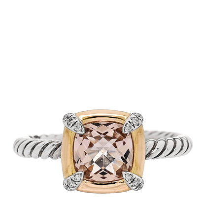 David Yurman Sterling Silver 18K Yellow Gold Diamond Morganite 7mm Petite Chatelaine Ring 54 6.75 1 of 5