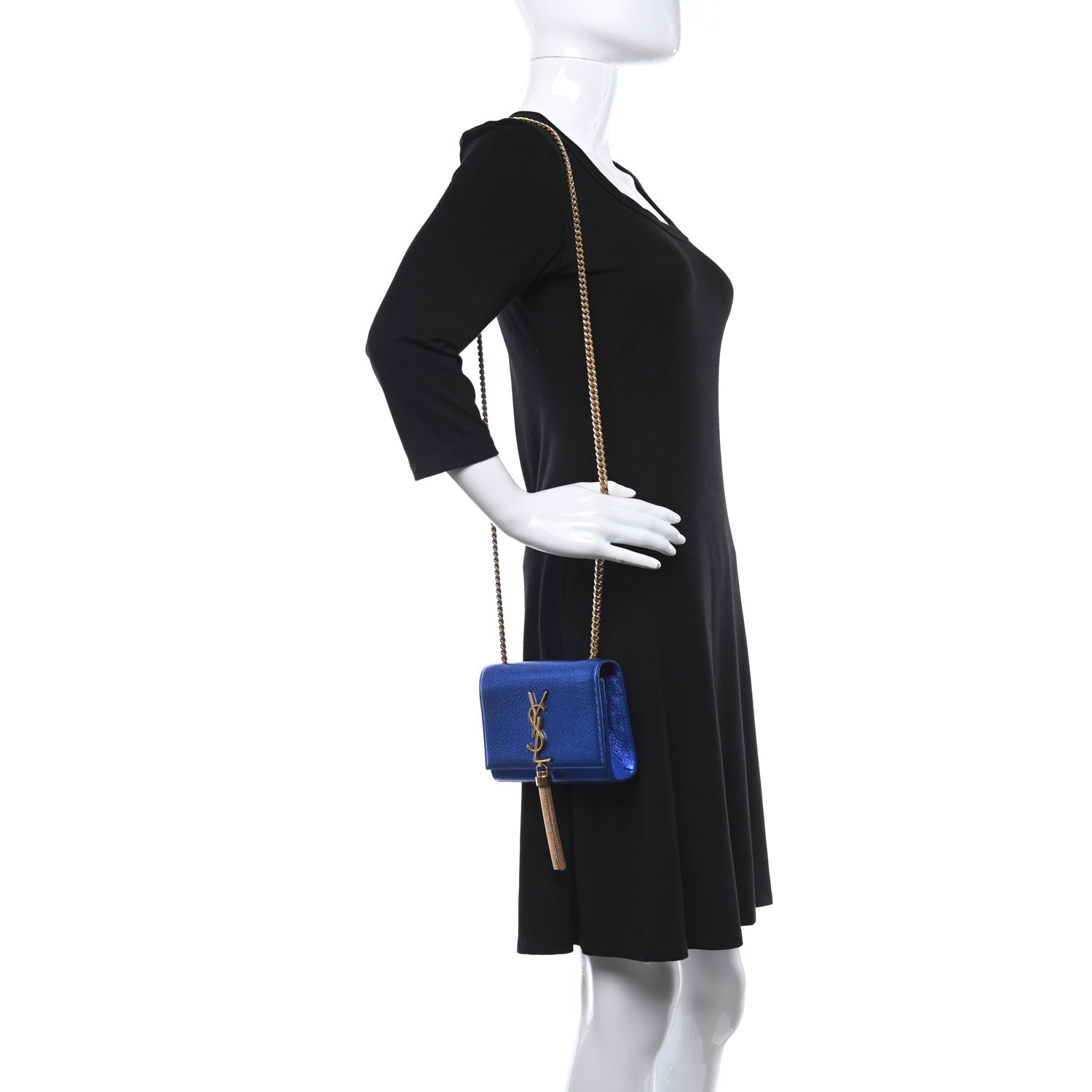 Saint Laurent Metallic Calfskin Small Classic Monogram Kate Tassel Satchel Blue Royal 2 of 9