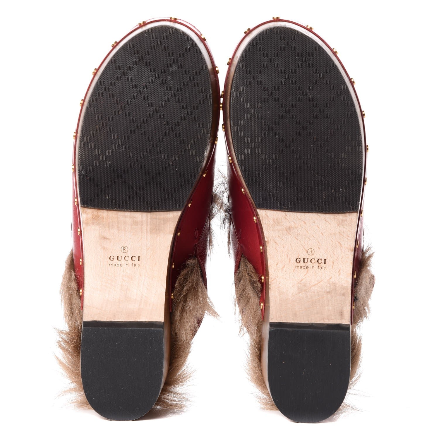 Gucci Calfskin Fur Horsebit Amstel Slingback Clogs 37.5 Rosso Naturale 5 of 9
