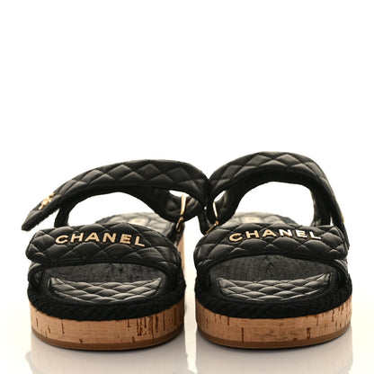 Chanel Cord Lambskin Quilted Logo Mules 39 Black 2 of 7