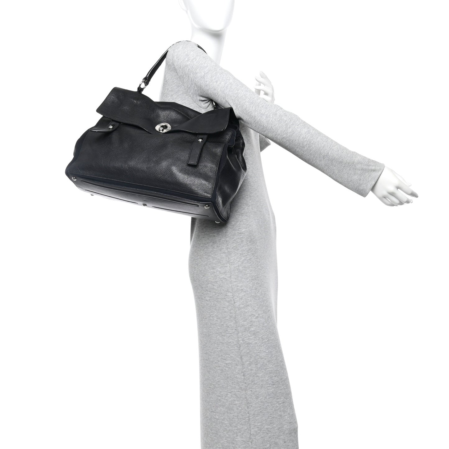 Calfskin Canvas Large Muse Two Black