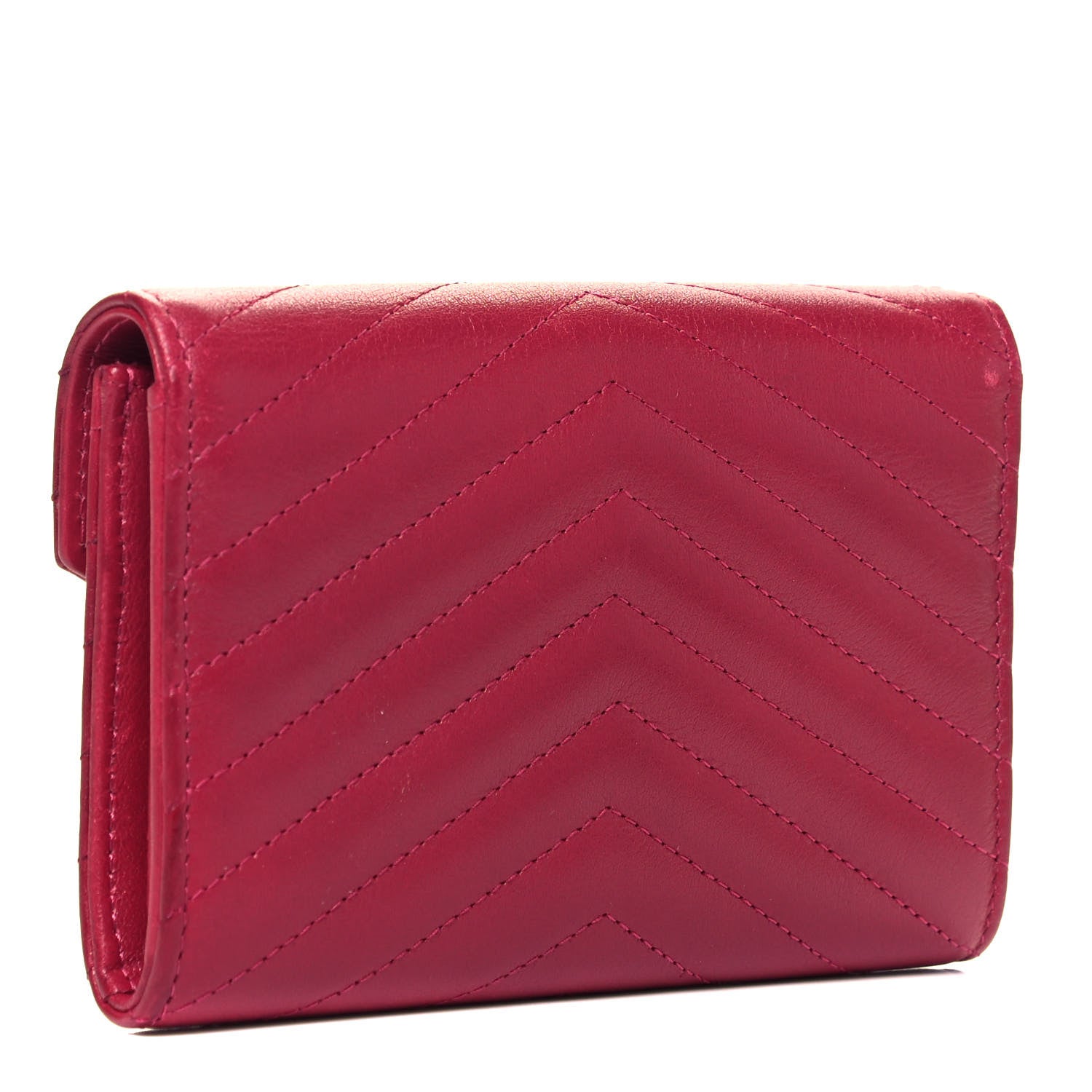Chanel Calfskin Chevron Quilted Compact Flap Wallet Dark Pink 3 of 8