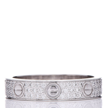 Cartier 18K White Gold Diamond 4mm LOVE Wedding Paved Band Ring 51 5.75 3 of 7