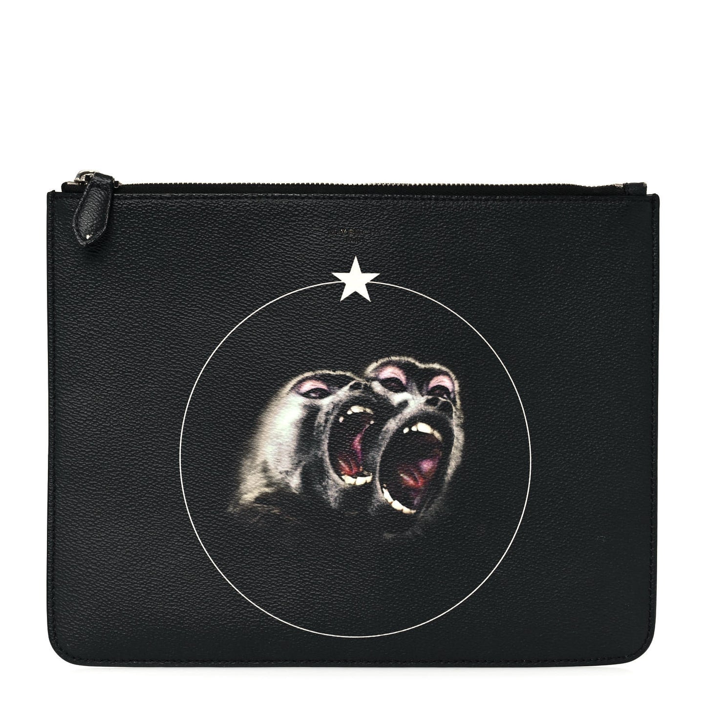 Coated Canvas Monkey Brother Print Large Zip Pouch Black