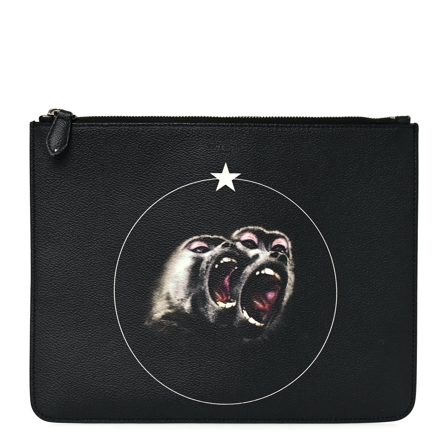 Givenchy Coated Canvas Monkey Brother Print Large Zip Pouch Black 1 of 15