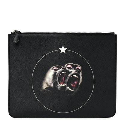 Givenchy Coated Canvas Monkey Brother Print Large Zip Pouch Black 1 of 15