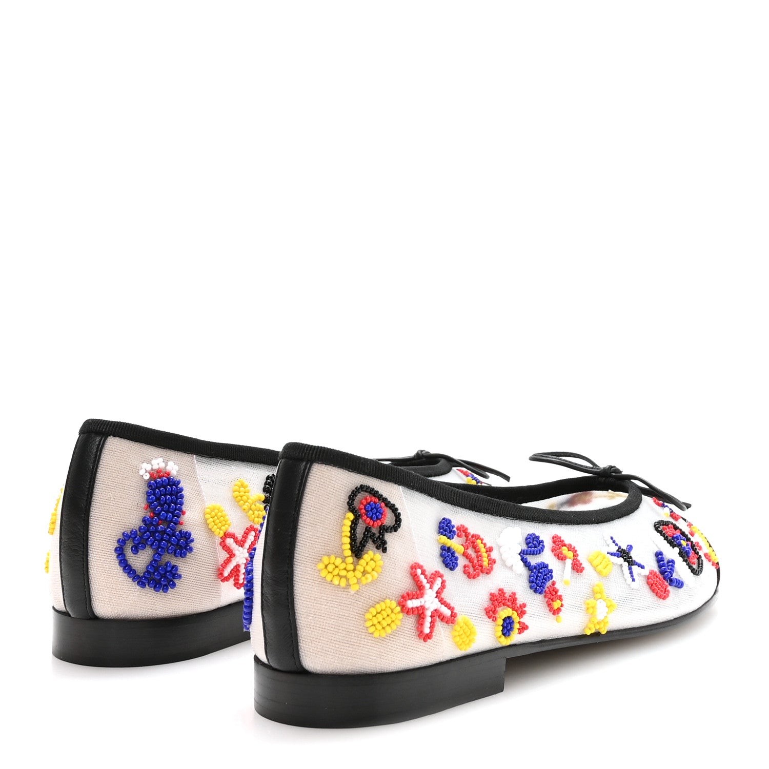 Chanel Mesh Pearl Grosgrain Cap Toe CC Coco Beach Ballerina Flats 39 Multicolor Black 5 of 8