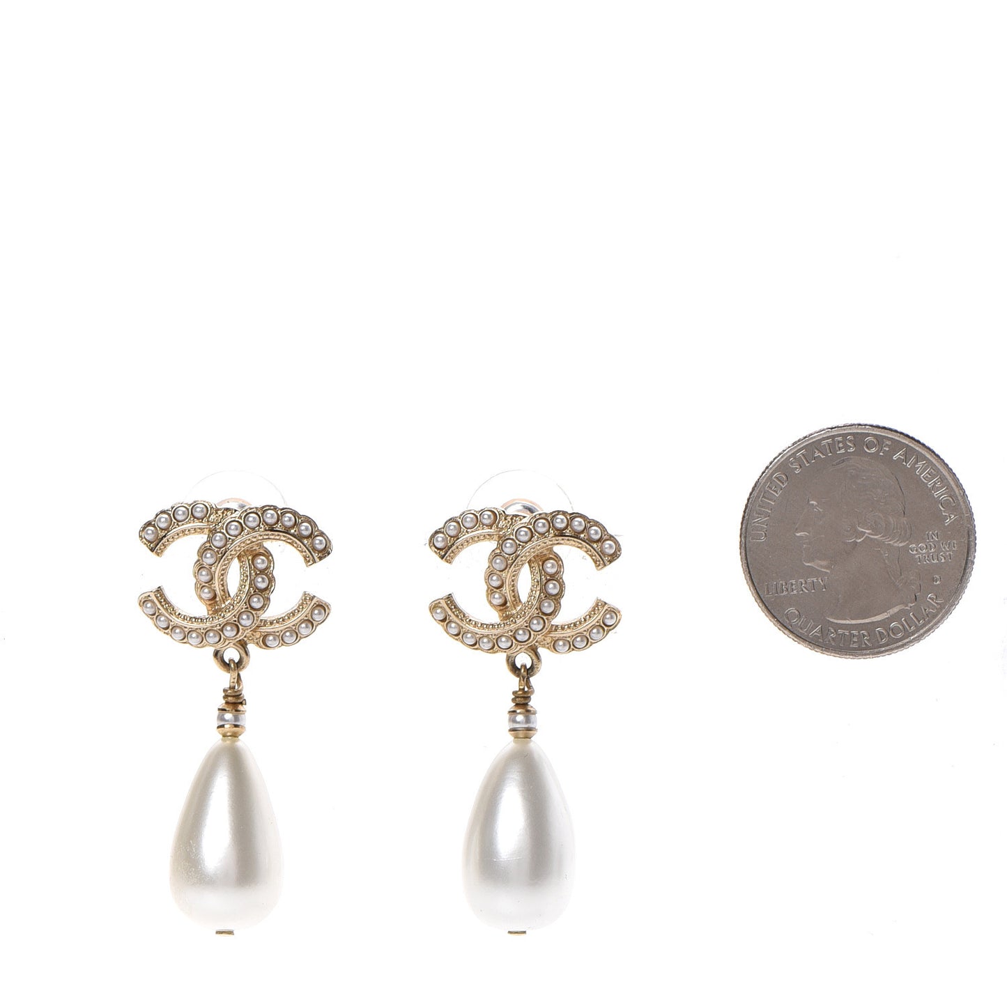 Pearl CC Drop Earrings Gold Pearly White