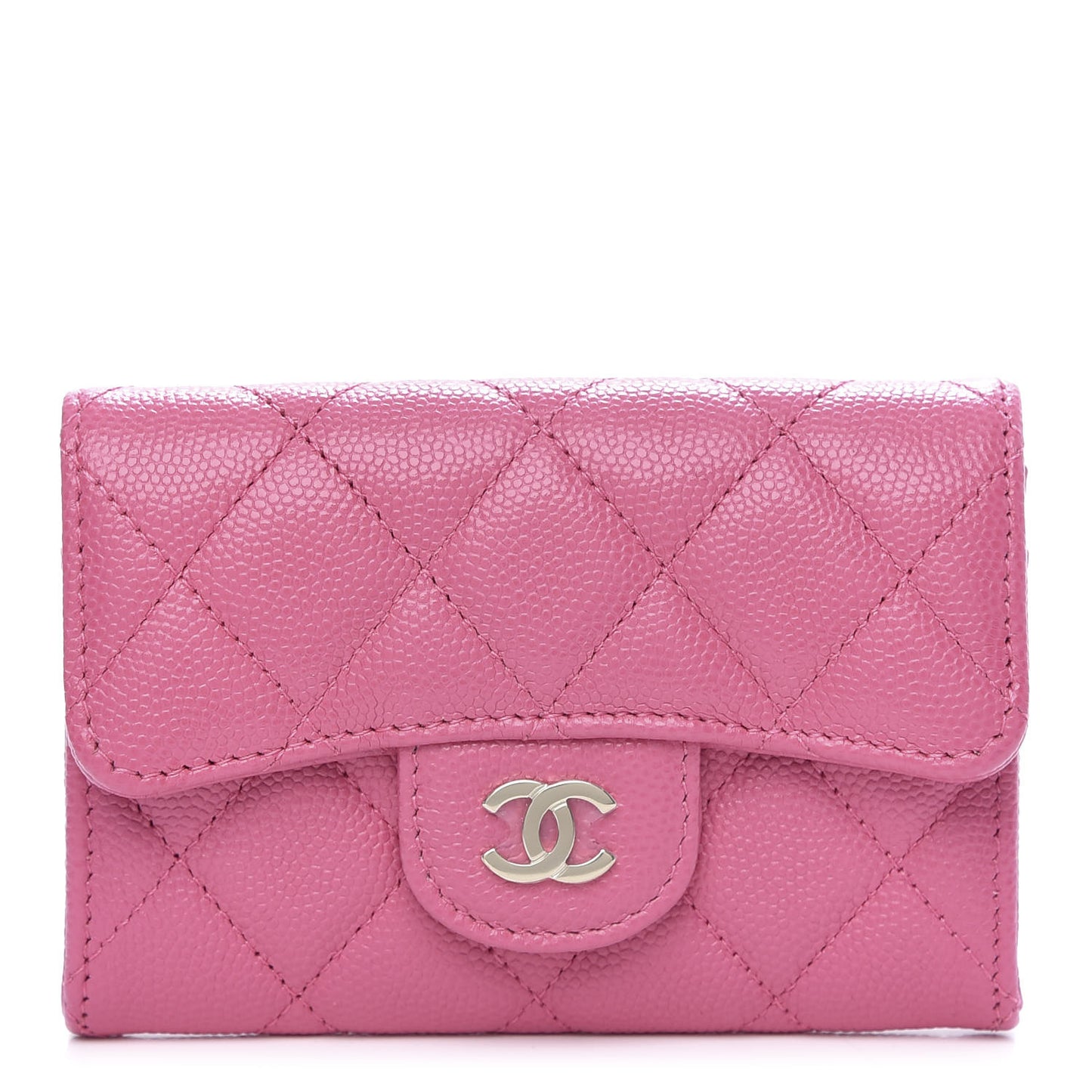 Caviar Quilted Flap Card Holder Wallet Pink