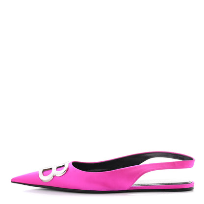 Balenciaga Satin BB Knife Pointy Toe Slingback Flats 37 Neon Pink 1 of 7