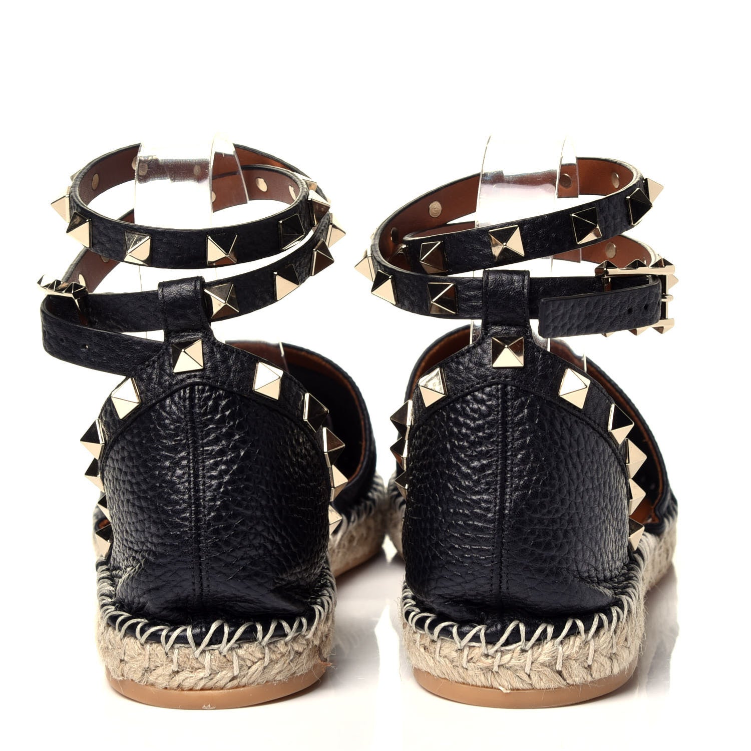 Valentino Garavani Grained Calfskin Rockstud Ankle Wrap Espadrille 20mm Flats 40 Black Light Cuir Natural 5 of 10