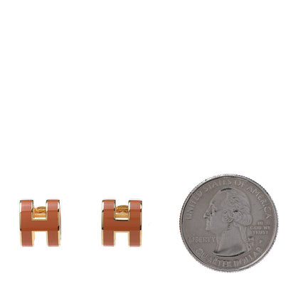 Hermes Gold Lacquered Pop H Earrings Orange 2 of 5
