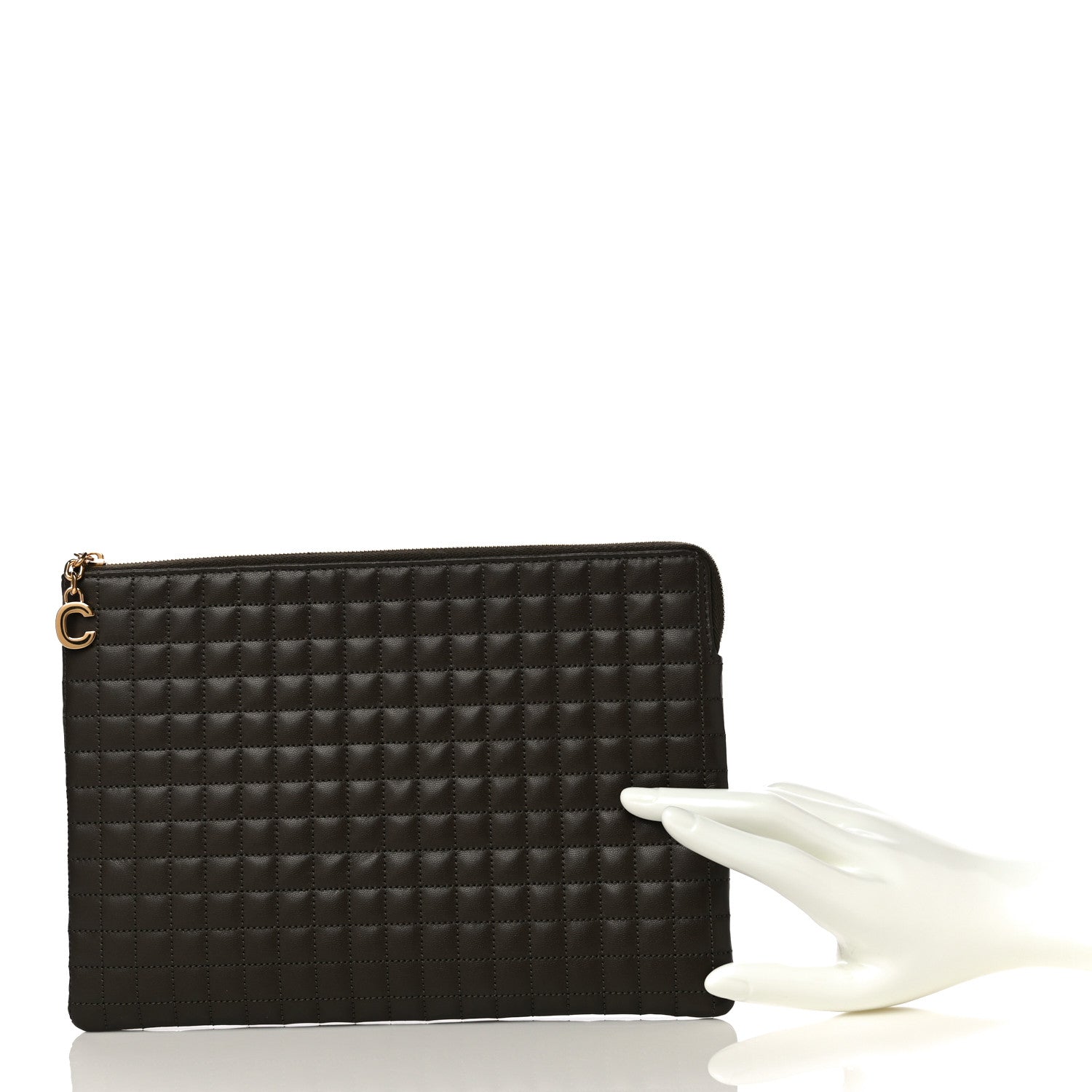 Celine Calfskin Quilted C Charm Pouch Khaki 2 of 13