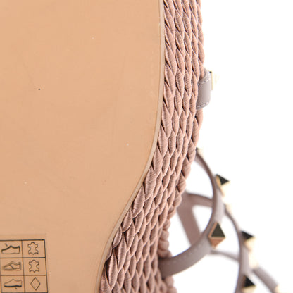 Valentino Garavani Calfskin Rockstud Ankle Strap Torchon Espadrille Caged 25/95mm Wedge Sandals 38 Poudre 7 of 10