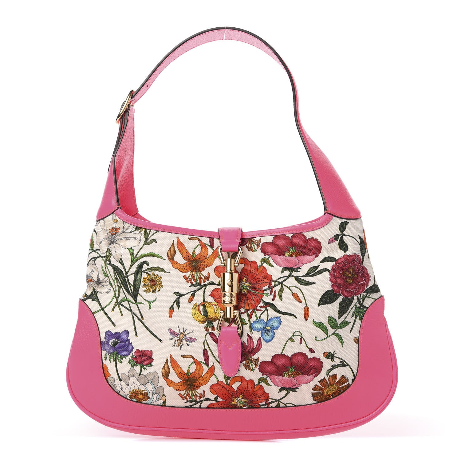 Gucci Canvas Flora Medium Jackie Hobo Fuchsia 1 of 10