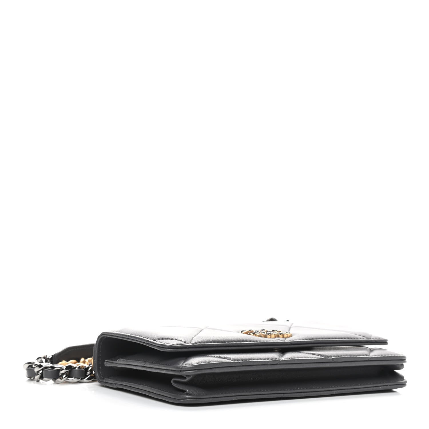Chanel Lambskin Quilted Chanel 19 Wallet On Chain WOC Dark Grey 4 of 11