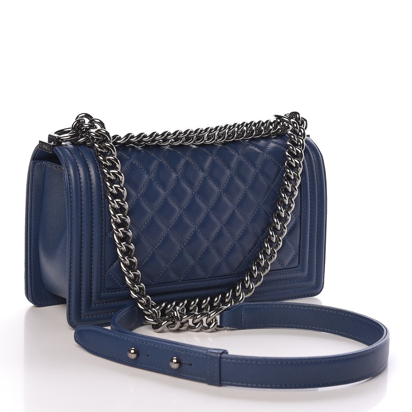 Caviar Quilted Medium Boy Flap Dark Blue