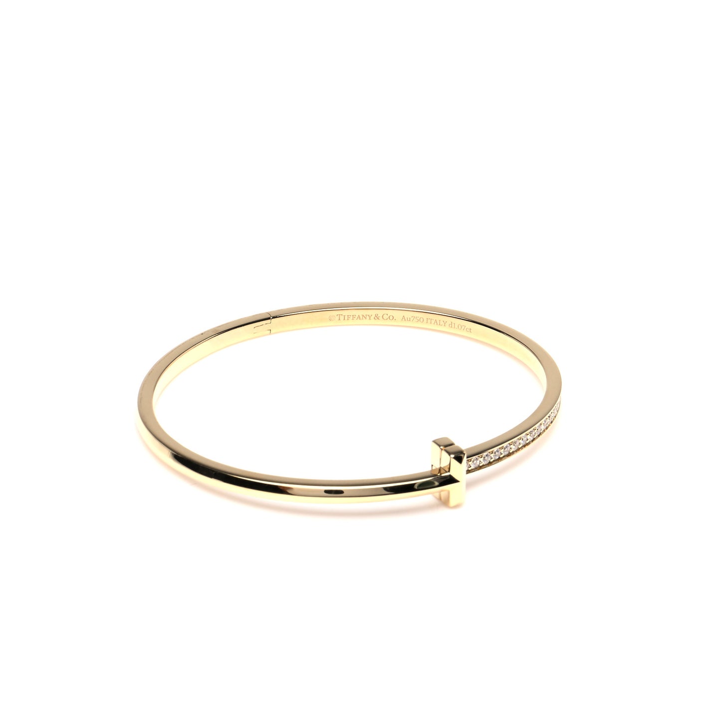 18K Yellow Gold Diamond Narrow T1 Hinged Bangle Bracelet