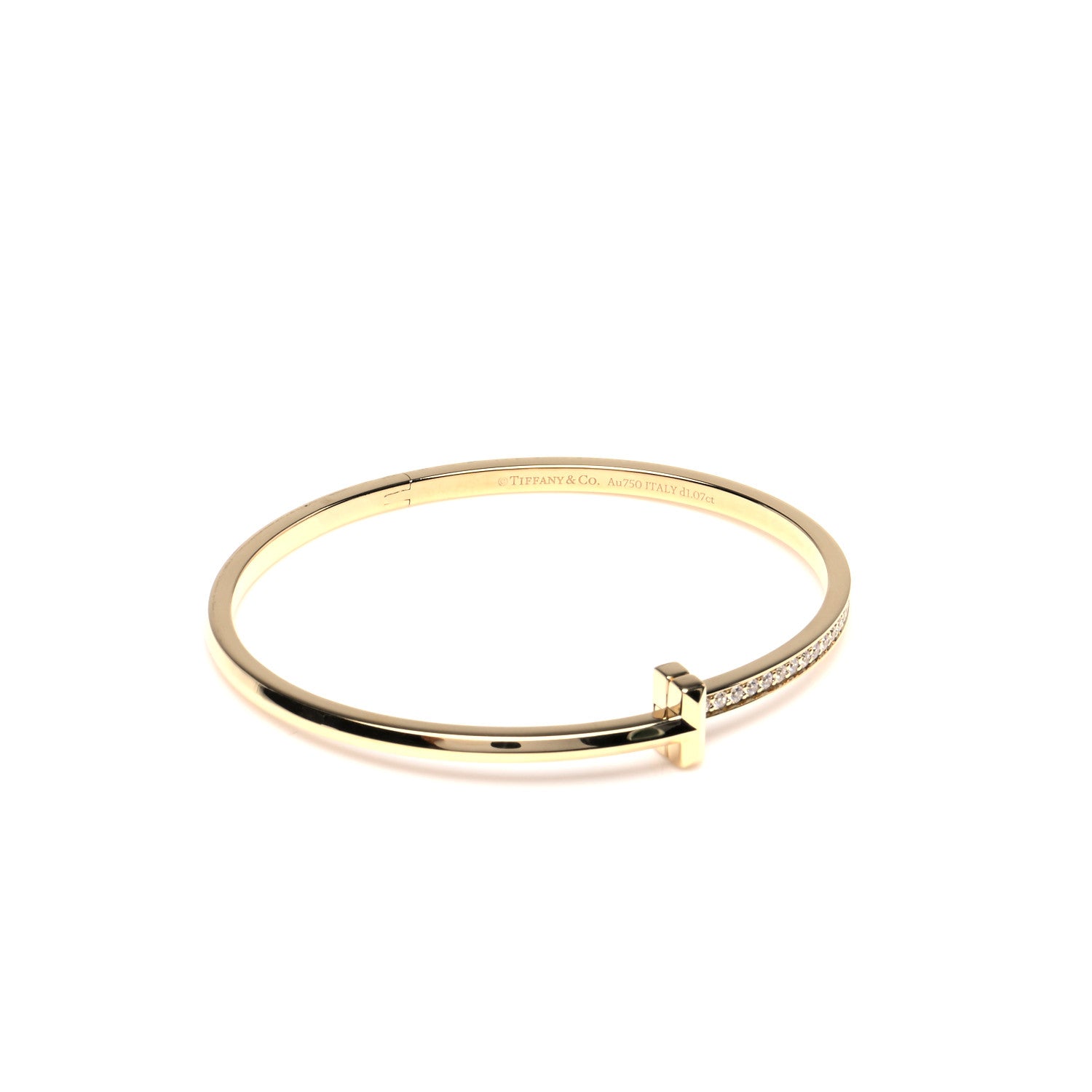Tiffany 18K Yellow Gold Diamond Narrow T1 Hinged Bangle Bracelet 4 of 7