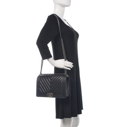 Chanel Lambskin Chevron Quilted New Medium Boy Flap Black 2 of 10