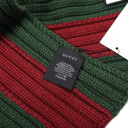 Gucci Silk Wool Knit Web Scarf Green Red 4 of 4