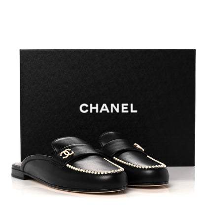 Chanel Lambskin Pearl CC Mules 38.5 Black 9 of 9