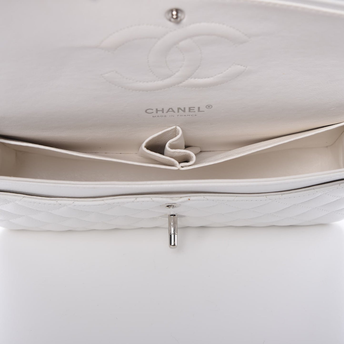 Caviar Quilted Medium Double Flap White