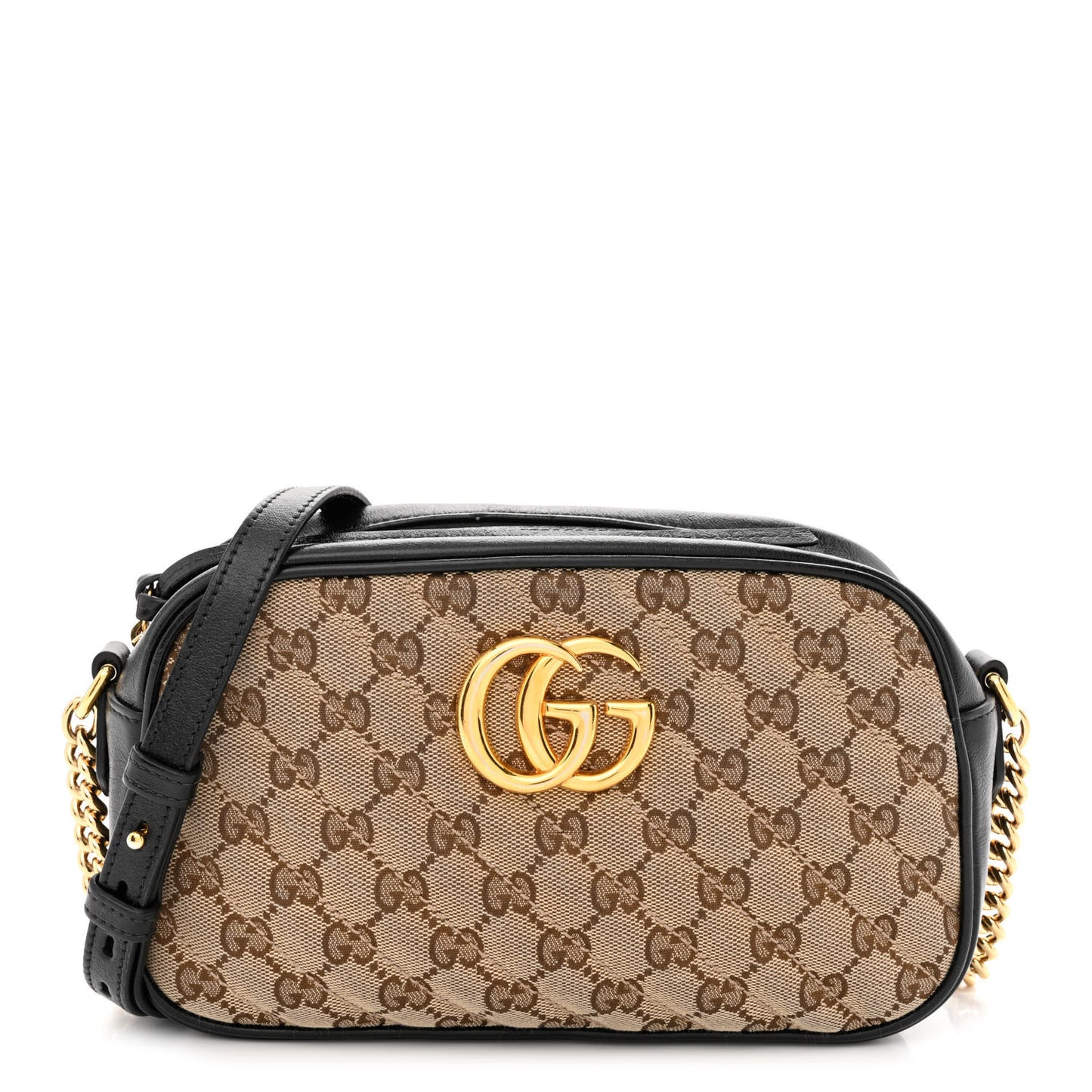 Monogram Matelasse Diagonal Small GG Marmont Chain Shoulder Bag Beige Black