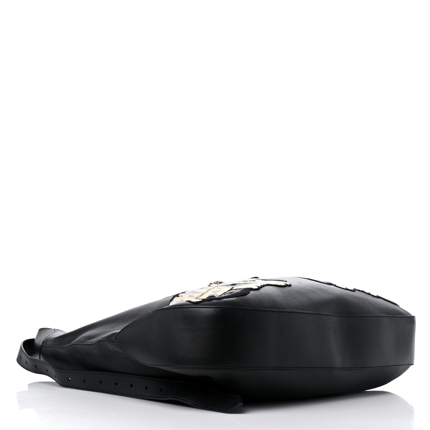 Calfskin Dog Embroidered Extra Large Dionysus Hobo Black