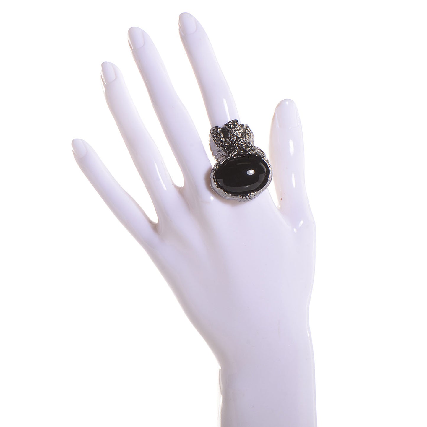 Glass Cabochon Gunmetal Arty Ovale Ring 8 Black