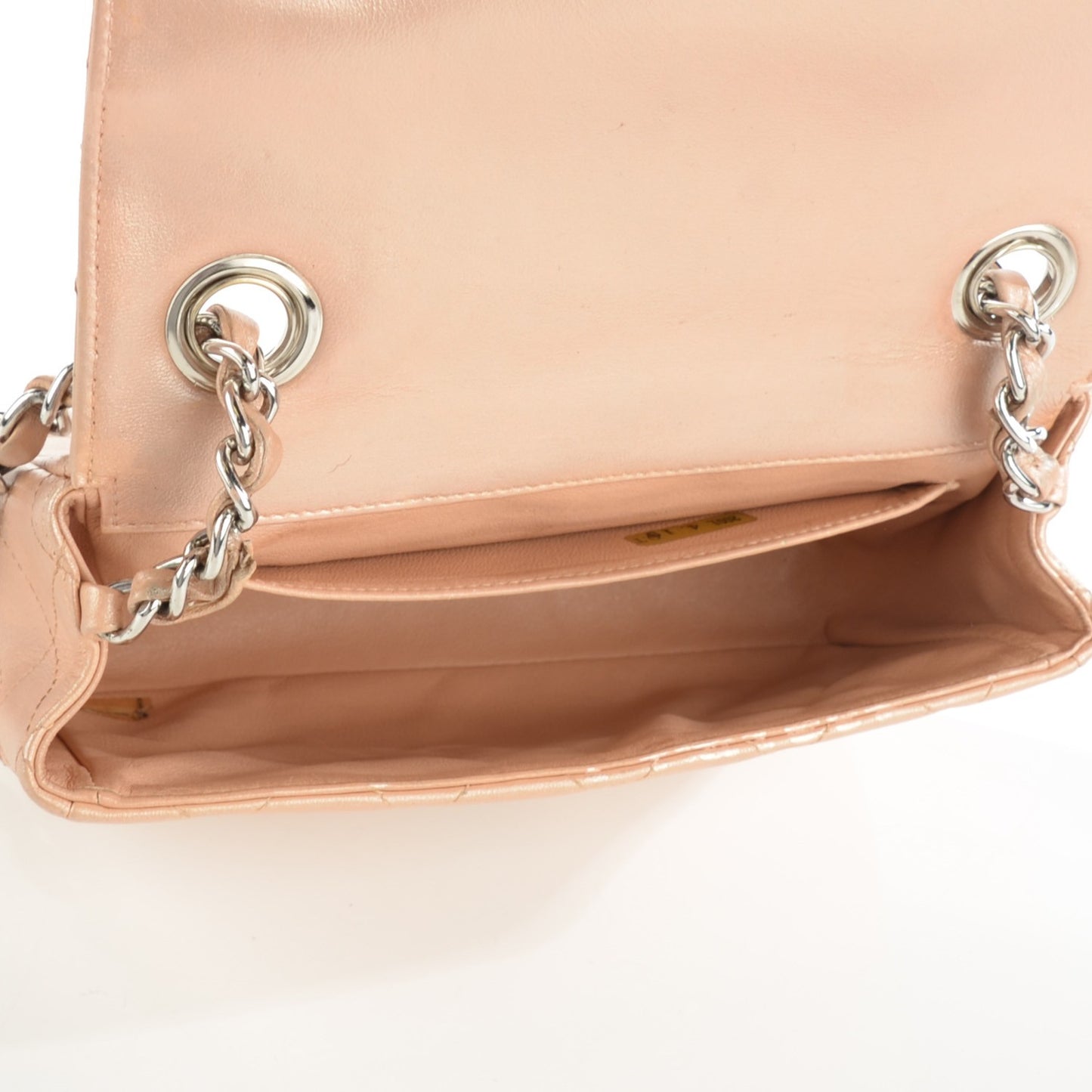 Metallic Lambskin Quilted Extra Mini Flap Light Pink