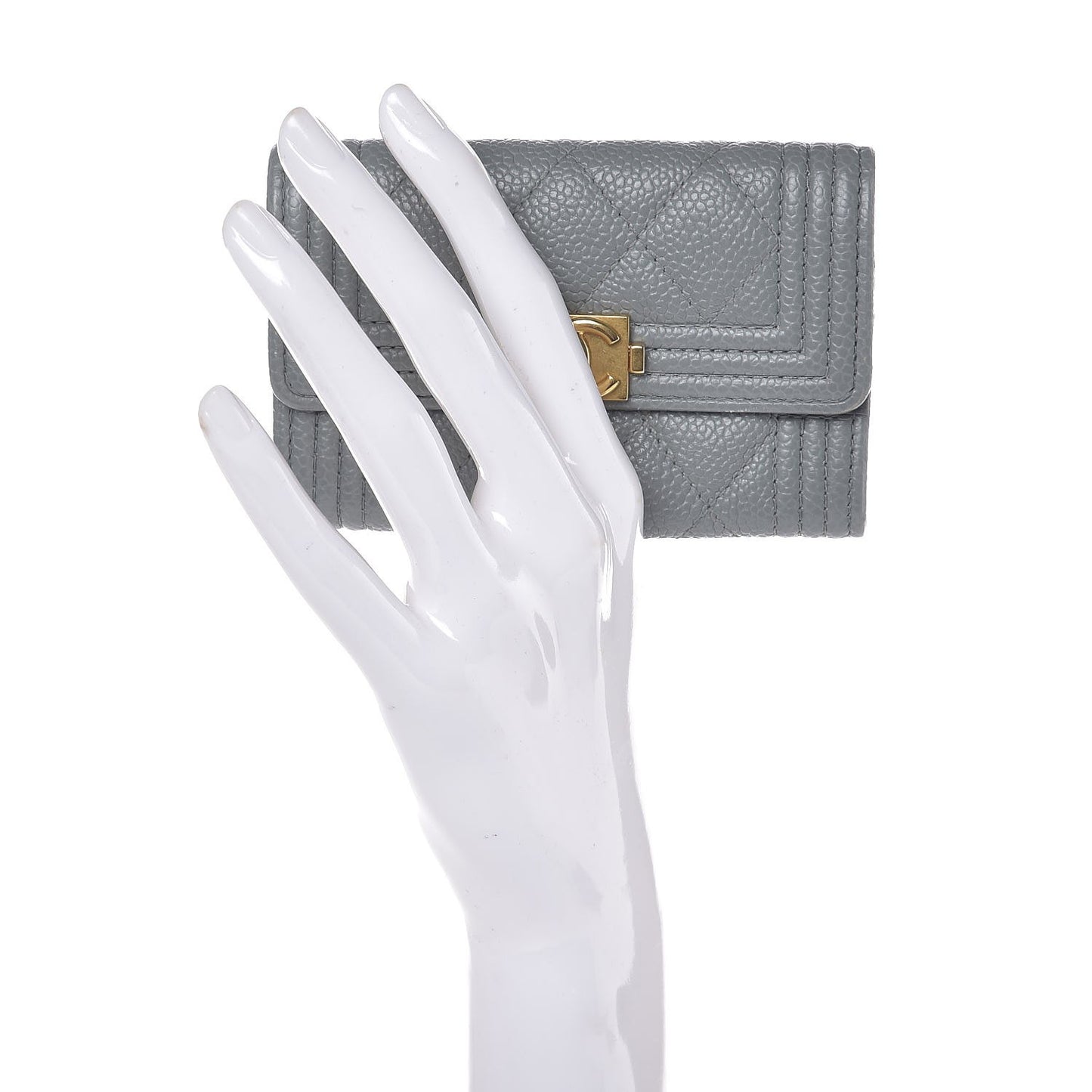 Caviar Quilted Boy Flap Card Holder Grey