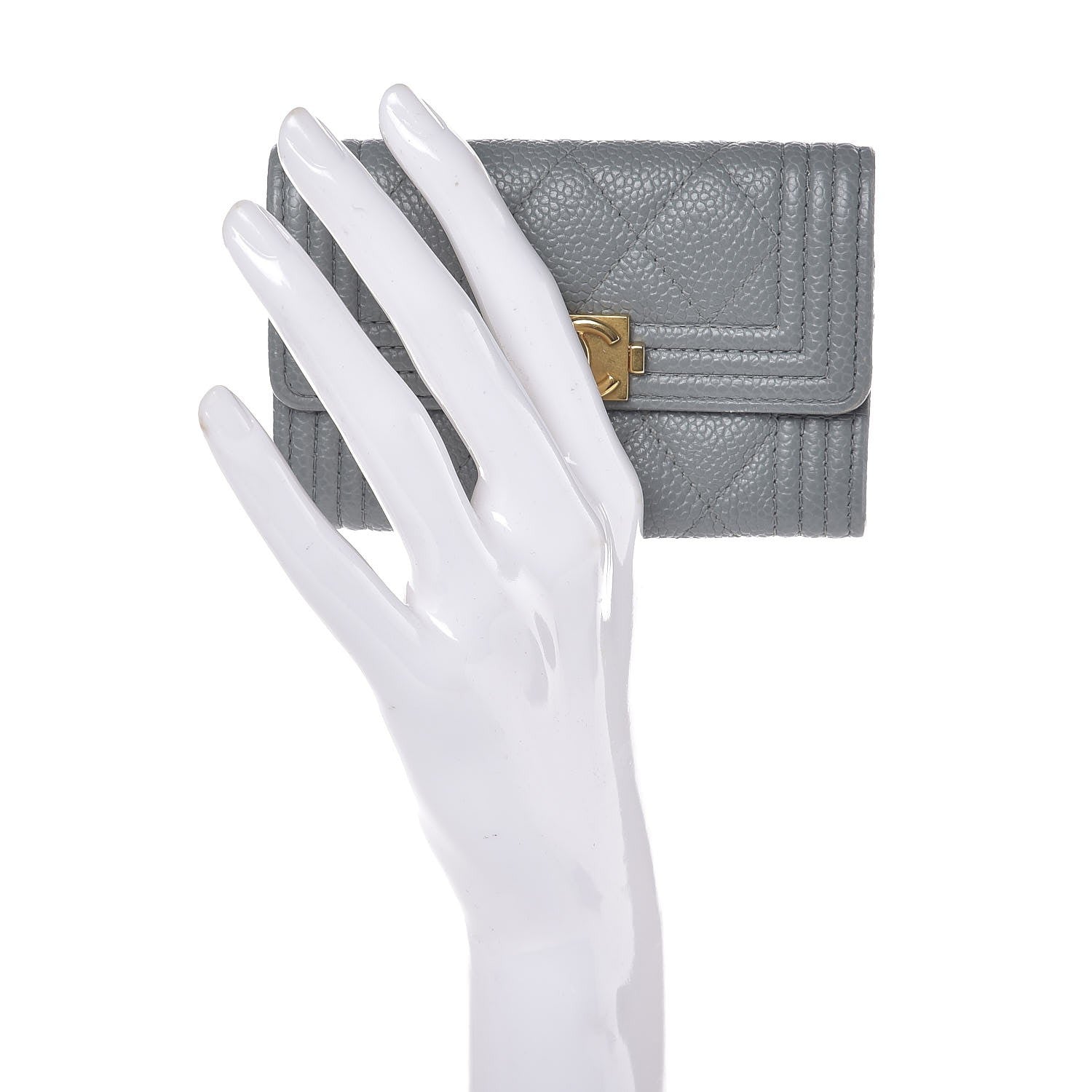 Chanel Caviar Quilted Boy Flap Card Holder Grey 2 of 9