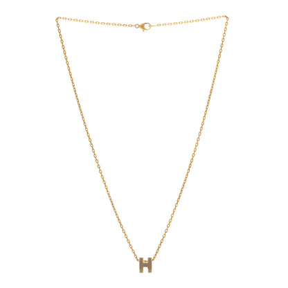 Hermes Lacquered Gold Mini Pop H Pendant Necklace Marron Glace 3 of 8