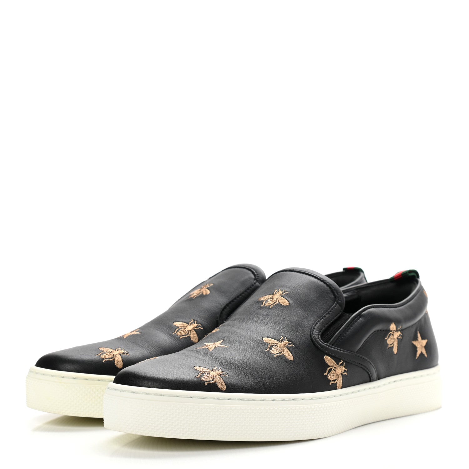 Gucci Calfskin Miro Soft Bee Star Embroidered Mens Dublin Slip On Sneakers 6.5 Black 3 of 9