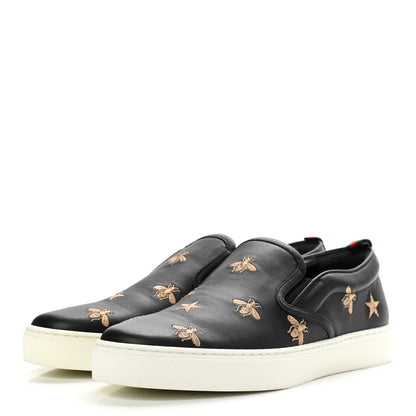 Gucci Calfskin Miro Soft Bee Star Embroidered Mens Dublin Slip On Sneakers 6.5 Black 3 of 9
