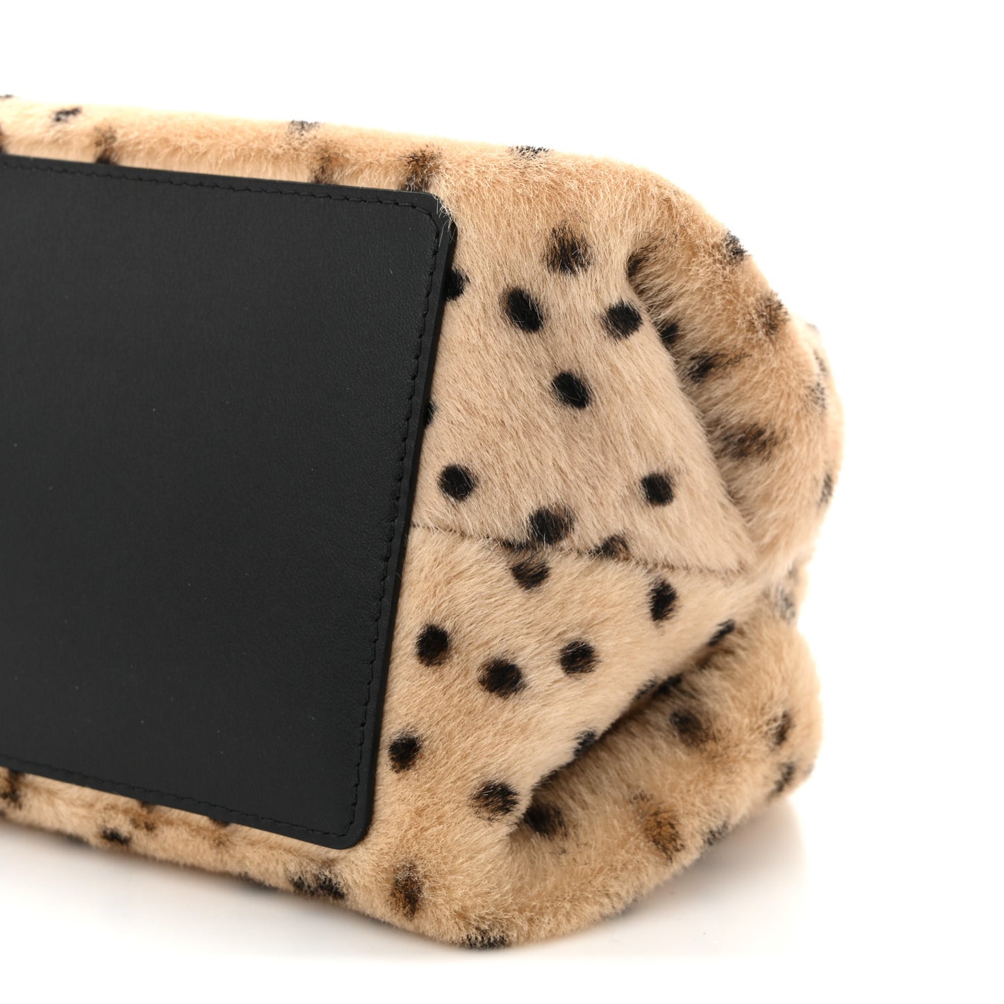 Pony Hair Cheetah Printed Lambskin Clutch With Chain Beige Black