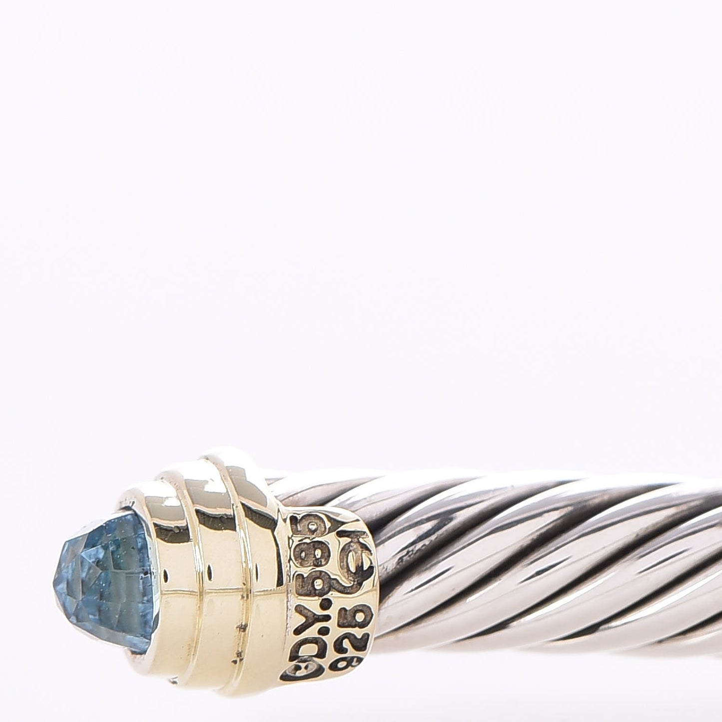 Sterling Silver 14K Yellow Gold Blue Topaz 5mm Cable Classics Petite Color Bracelet